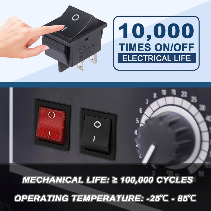 VEXUNGA KCD4 Rocker Switch 4 Pin 2 Position DPST On Off Black Mini Boat Rocker Switch 20A 125VAC 16A 250VAC Snap-in Square Toggle Switches for Car Marine Home Appliances (Pack of 6pcs) - Image 5